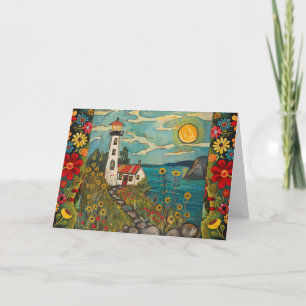 Whimsical Waterverf Bloemen Licht Huis Blank Kaart