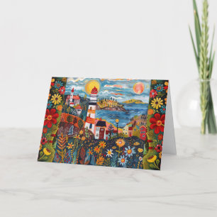 Whimsical Waterverf Bloemen Licht Huis Blank Kaart