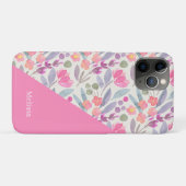 Whimsical Waterverf Bloemen Roze gepersonaliseerd Case-Mate iPhone Case (Achterkant (horizontaal))