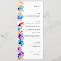 Whimsical Waterverf Bloemen Vlak Bruiloft Menu