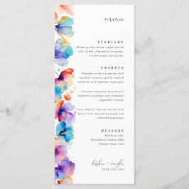 Whimsical Waterverf Bloemen Vlak Bruiloft Menu
