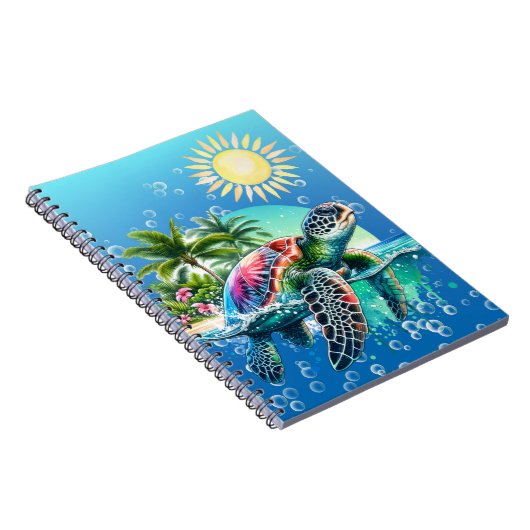 Whimsical Waterverf Bloemen Zee Schildpad Notitieb Notitieboek (Rechterzijde)