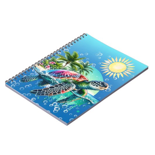 Whimsical Waterverf Bloemen Zee Schildpad Notitieb Notitieboek (Linkerzijde)