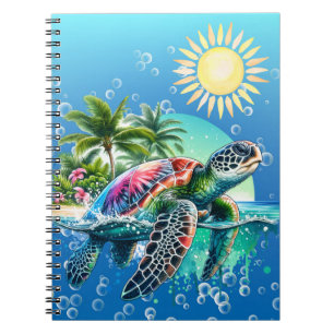 Whimsical Waterverf Bloemen Zee Schildpad Notitieb Notitieboek