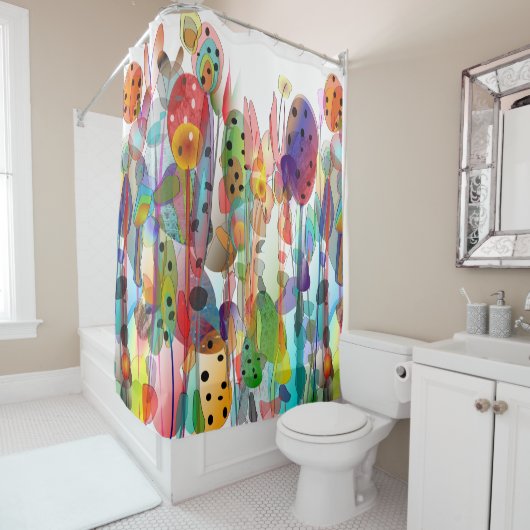 Whimsical Waterverf Bloemenkunst Douchegordijn (In situ)