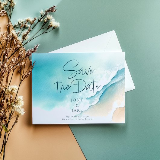 Whimsical Waterverf Blue Ocean Save the Date