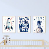 Whimsical Waterverf Blue Space Moon & Back Muurkunst Sets