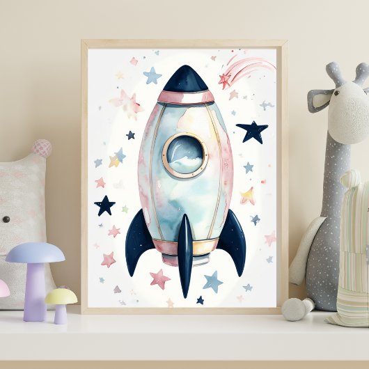 Whimsical Waterverf Blue Space Moon & Back Muurkunst Sets