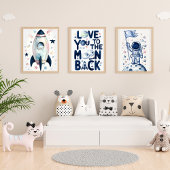 Whimsical Waterverf Blue Space Moon & Back Muurkunst Sets