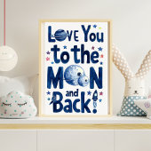 Whimsical Waterverf Blue Space Moon & Back Muurkunst Sets