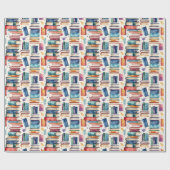 Whimsical Waterverf Boeken Bibliotheek Lezen Cadeaupapier (Vlak)