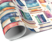 Whimsical Waterverf Boeken Bibliotheek Lezen Cadeaupapier (Rol Hoek)