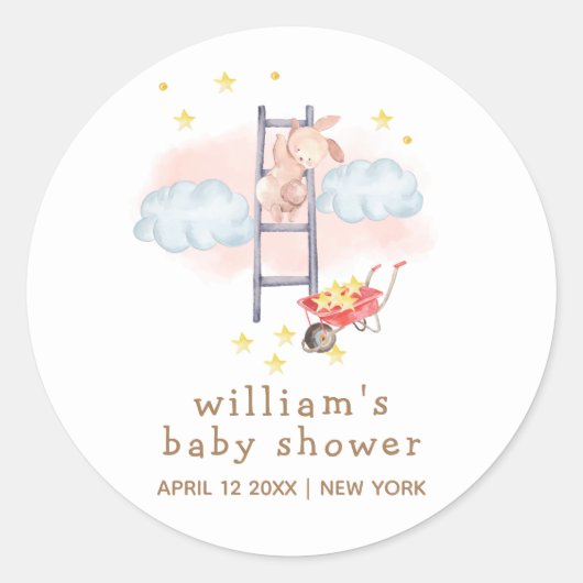 Whimsical Waterverf Boho Bunny Stars Baby shower Ronde Sticker (Voorkant)