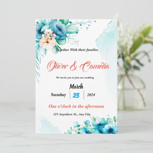 Whimsical Waterverf bruiloft uitnodiging met zacht (Staand voorkant)