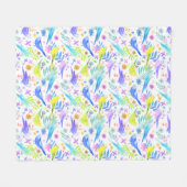 Whimsical Waterverf Budgie Parkieten Fleece Deken (Voorkant (Horizontaal))