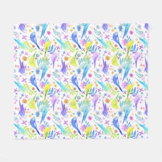 Whimsical Waterverf Budgie Parkieten Fleece Deken (Voorkant (Horizontaal))