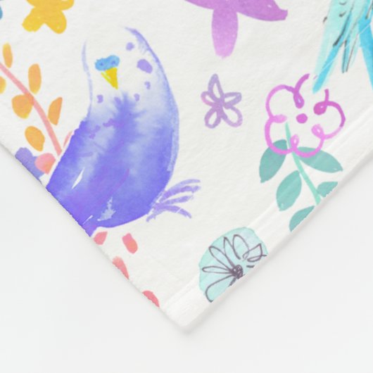Whimsical Waterverf Budgie Parkieten Fleece Deken (Hoek)