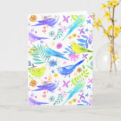 Whimsical Waterverf Budgie Parkieten Kaart (Gele Bloem)