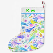 Whimsical Waterverf Budgie Parkieten Kleine Kerstsok (Achterkant)