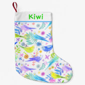 Whimsical Waterverf Budgie Parkieten Kleine Kerstsok (Voorkant)