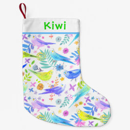 Whimsical Waterverf Budgie Parkieten Kleine Kerstsok