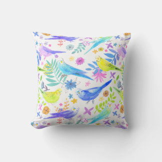 Whimsical Waterverf Budgie Parkieten Kussen