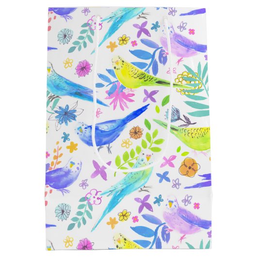 Whimsical Waterverf Budgie Parkieten Medium Cadeauzakje (Achterkant)