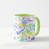 Whimsical Waterverf Budgie Parkieten Mok (Voorkant rechts)