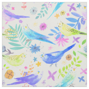 Whimsical Waterverf Budgie Parkieten Stof