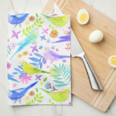 Whimsical Waterverf Budgie Parkieten Theedoek (Quarter Fold)
