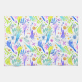 Whimsical Waterverf Budgie Parkieten Theedoek (Horizontaal)