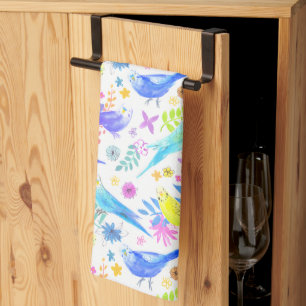 Whimsical Waterverf Budgie Parkieten Theedoek