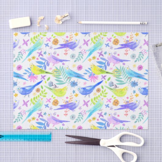 Whimsical Waterverf Budgie Parkieten Tissuepapier (Craft)