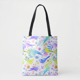Whimsical Waterverf Budgie Parkieten Tote Bag