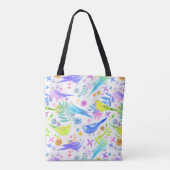 Whimsical Waterverf Budgie Parkieten Tote Bag (Achterkant)