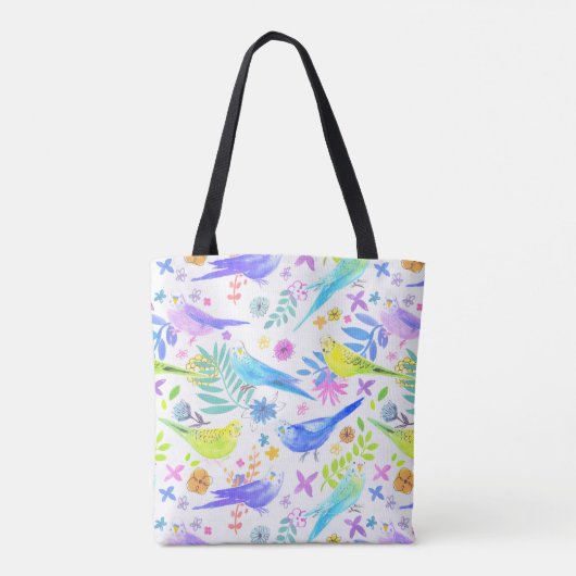 Whimsical Waterverf Budgie Parkieten Tote Bag (Achterkant)