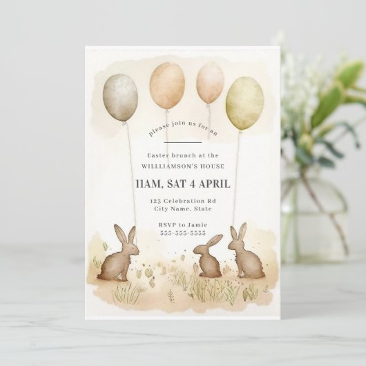Whimsical Waterverf Bunny Easter Brunch Kaart (Staand voorkant)