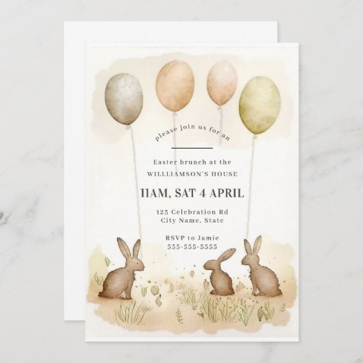 Whimsical Waterverf Bunny Easter Brunch Kaart (Voorkant / Achterkant)