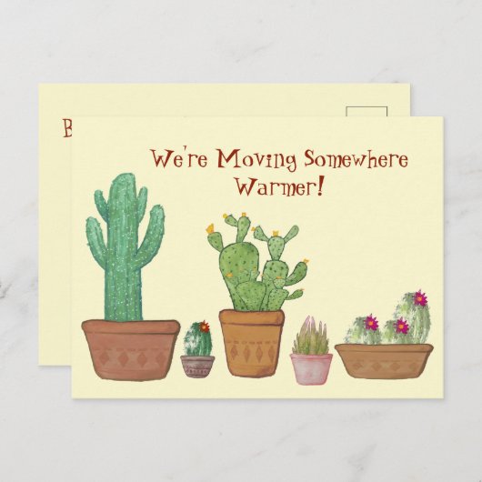 Whimsical Waterverf Cactus Bewegende Aankondiging Briefkaart (Voorkant / Achterkant)