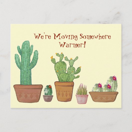 Whimsical Waterverf Cactus Bewegende Aankondiging Briefkaart (Voorkant)