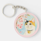 Whimsical Waterverf Calico Cat Sleutelhanger (Voorkant)