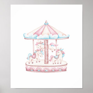 Whimsical Waterverf Carousel Unicorn Poster