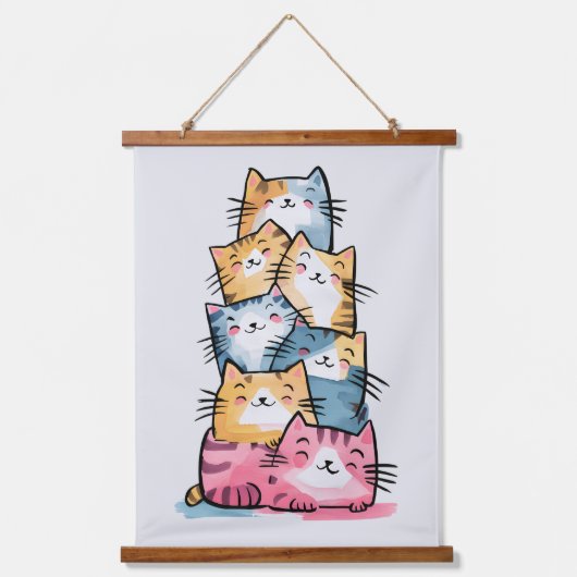 Whimsical Waterverf Cats Modern Hangend Wandkleed (Voorkant)