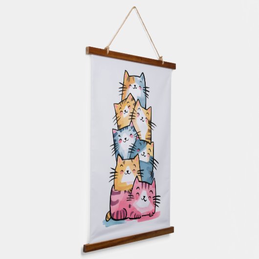 Whimsical Waterverf Cats Modern Hangend Wandkleed (Gebogen)