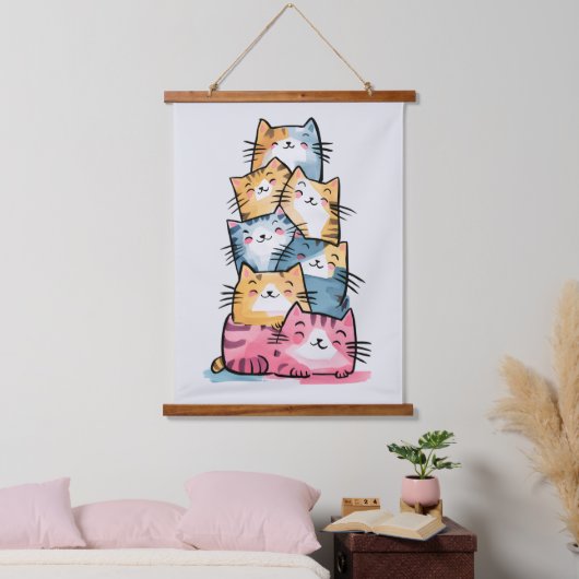 Whimsical Waterverf Cats Modern Hangend Wandkleed (Slaapkamer)