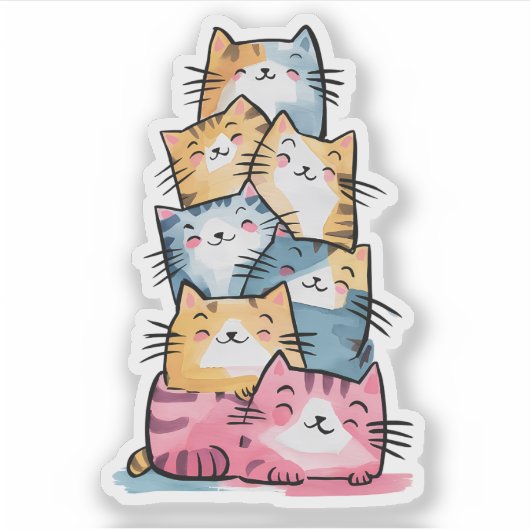 Whimsical Waterverf Cats Modern Sticker (Voorkant)