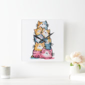 Whimsical Waterverf Cats Moderne wandklok (Huis)