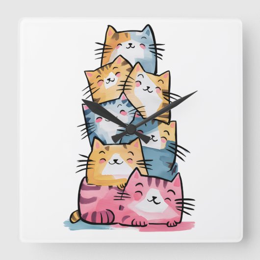 Whimsical Waterverf Cats Moderne wandklok (Voorkant)