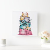 Whimsical Waterverf Cats Moderne wandklok (Huis)