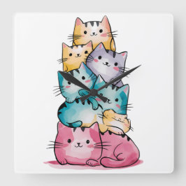 Whimsical Waterverf Cats Moderne wandklok